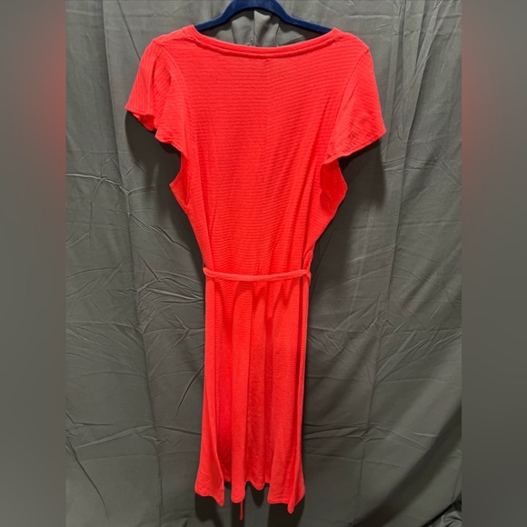 Gap Coral Stripe Flutter Sleeve Midi Dress  Size Large Tie Waist NWT - Picture 2 of 2